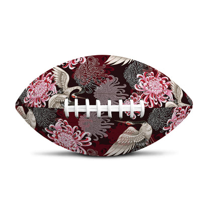 Japanese Cranes And Chrysanthemums Print Rugby Ball