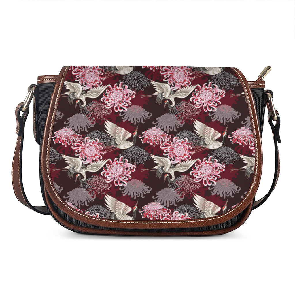 Japanese Cranes And Chrysanthemums Print Saddle Bag