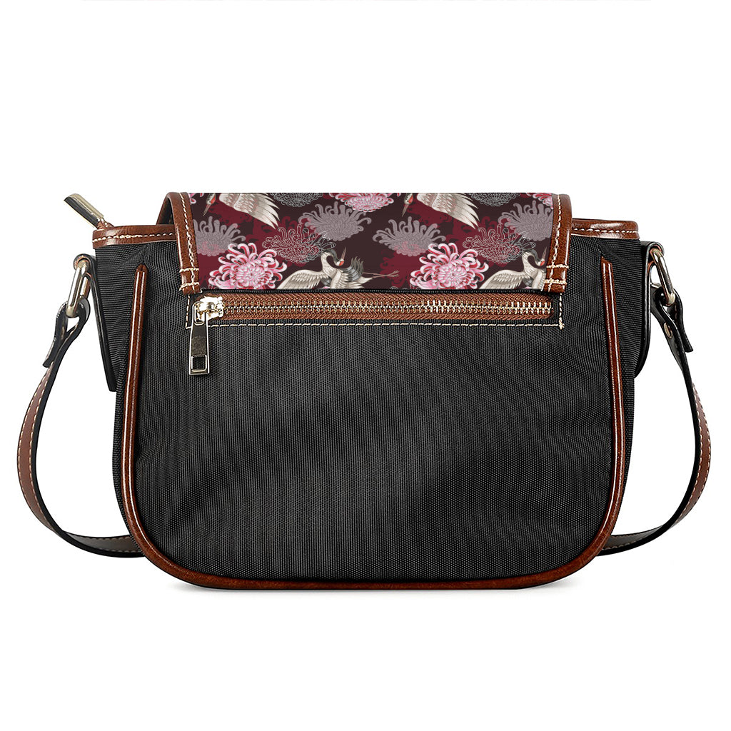 Japanese Cranes And Chrysanthemums Print Saddle Bag