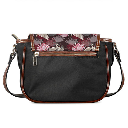 Japanese Cranes And Chrysanthemums Print Saddle Bag
