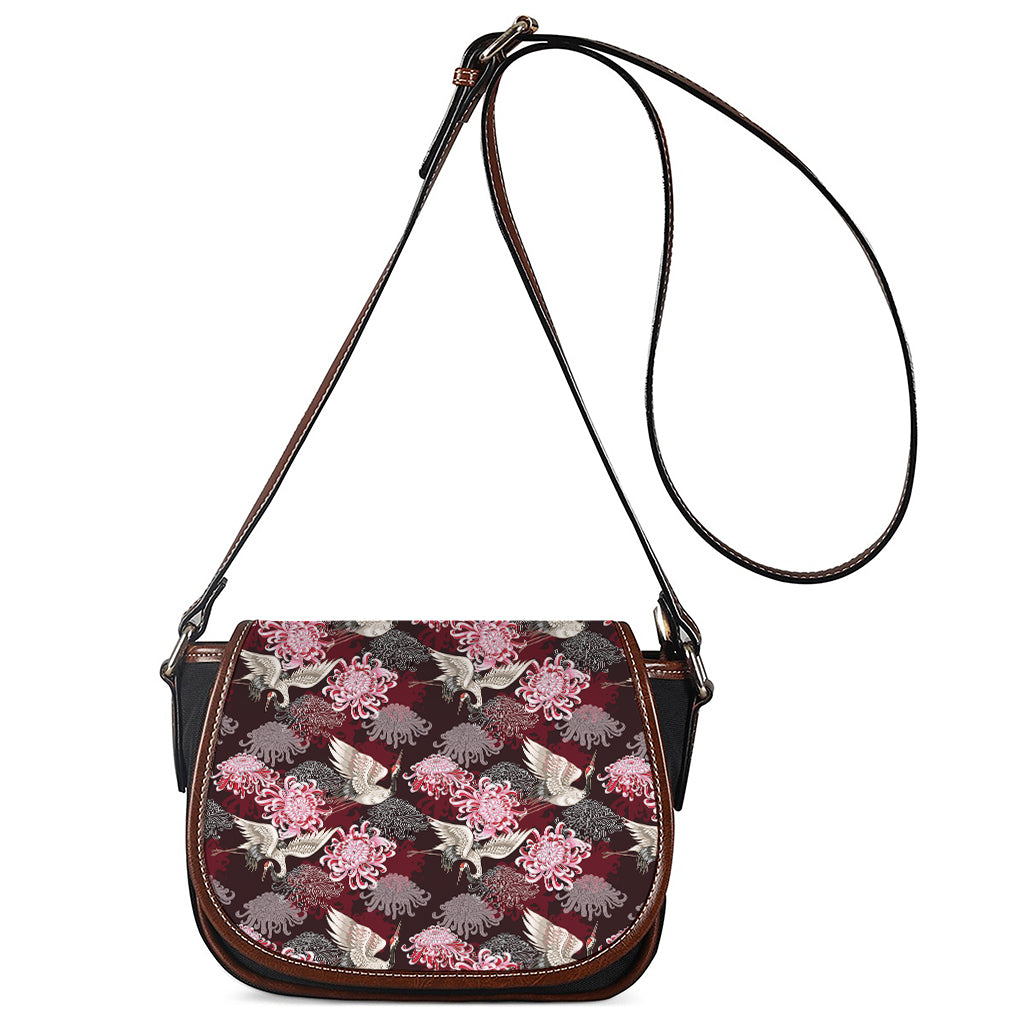 Japanese Cranes And Chrysanthemums Print Saddle Bag