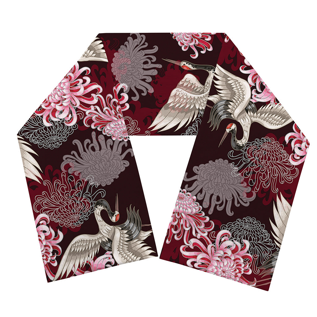Japanese Cranes And Chrysanthemums Print Scarf
