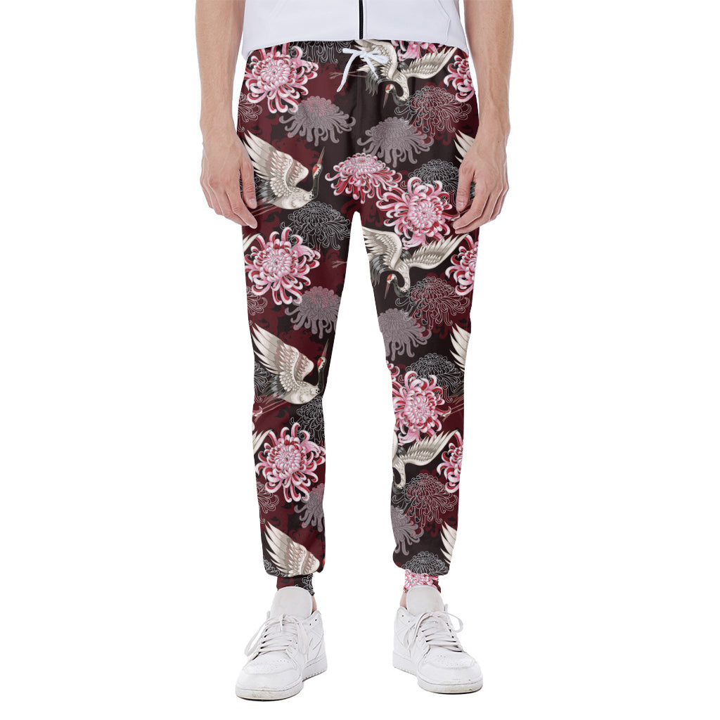 Japanese Cranes And Chrysanthemums Print Scuba Joggers