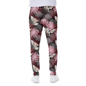 Japanese Cranes And Chrysanthemums Print Scuba Joggers