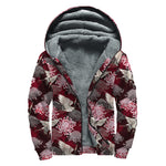 Japanese Cranes And Chrysanthemums Print Sherpa Lined Zip Up Hoodie
