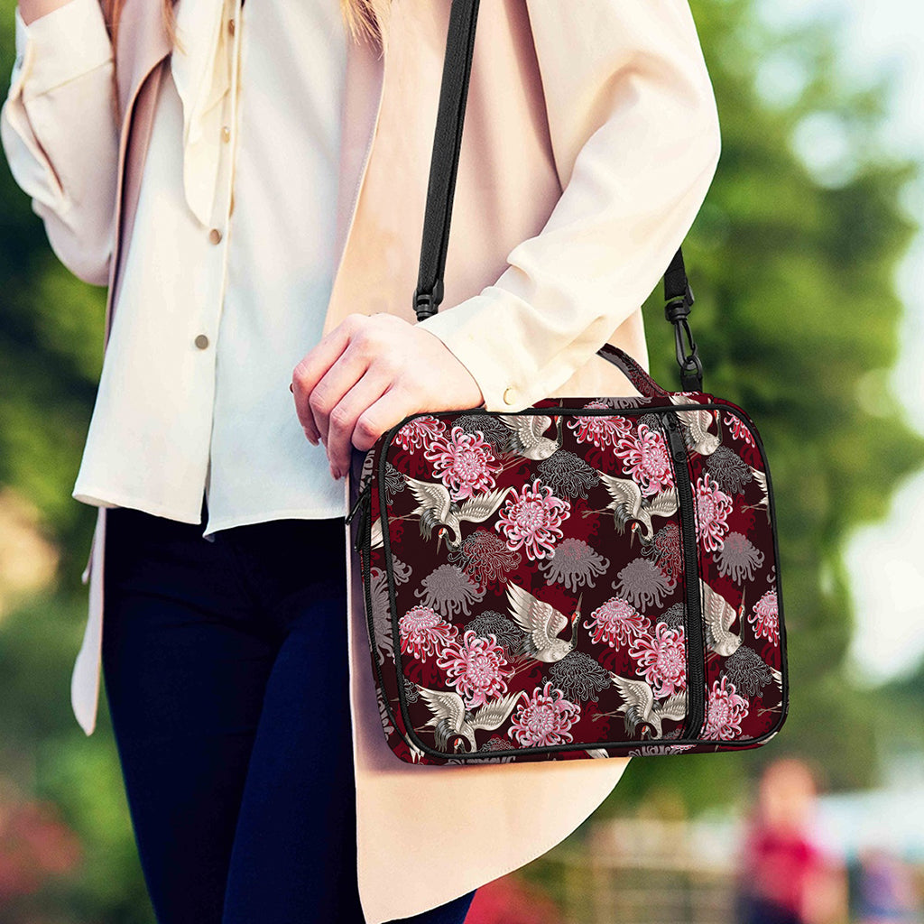 Japanese Cranes And Chrysanthemums Print Shoulder Strap Bible Bag