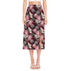 Japanese Cranes And Chrysanthemums Print Side Slit Midi Skirt