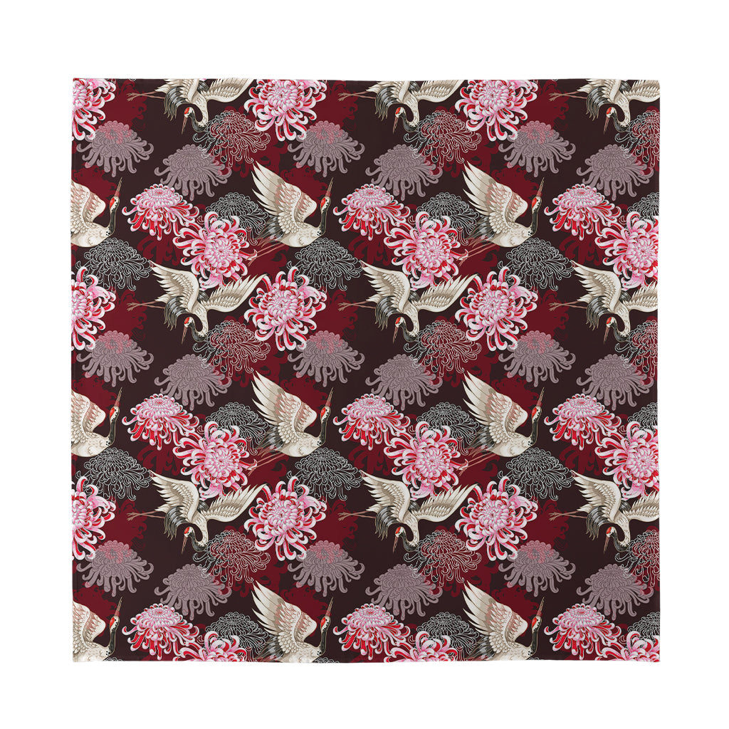 Japanese Cranes And Chrysanthemums Print Silk Bandana