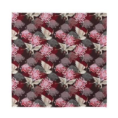 Japanese Cranes And Chrysanthemums Print Silk Bandana