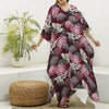 Japanese Cranes And Chrysanthemums Print Silk V-Neck Kaftan Dress