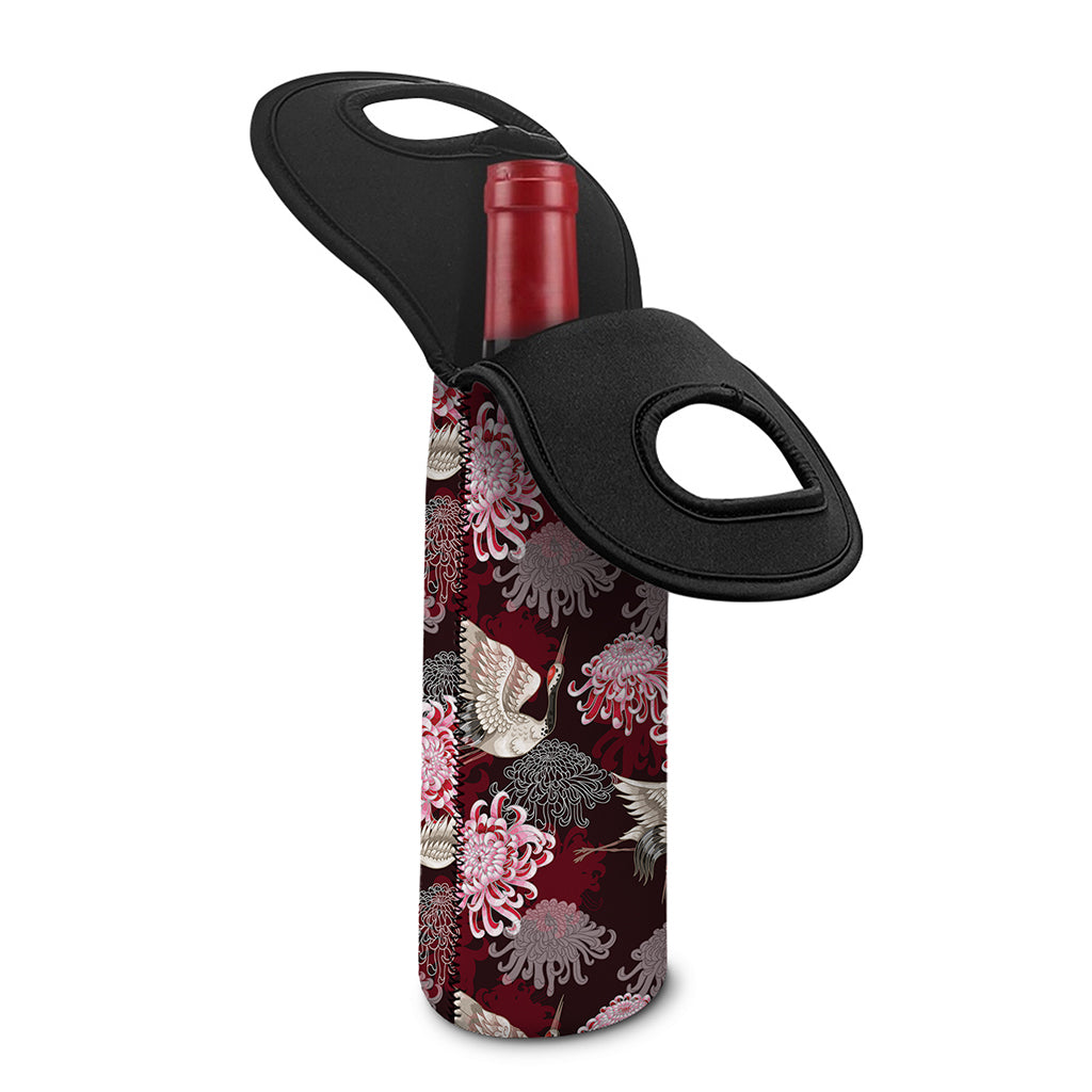 Japanese Cranes And Chrysanthemums Print Single Neoprene Wine Tote