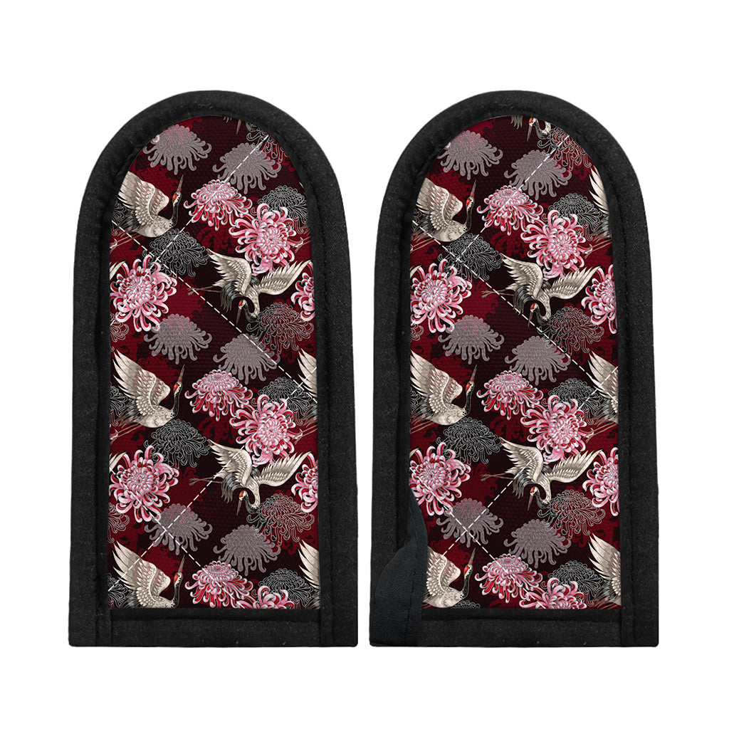 Japanese Cranes And Chrysanthemums Print Skillet Handle Cover