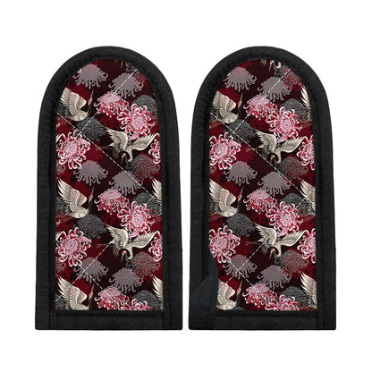 Japanese Cranes And Chrysanthemums Print Skillet Handle Cover
