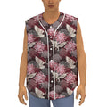 Japanese Cranes And Chrysanthemums Print Sleeveless Baseball Jersey
