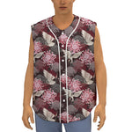 Japanese Cranes And Chrysanthemums Print Sleeveless Baseball Jersey