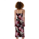 Japanese Cranes And Chrysanthemums Print Slim Fit Midi Cami Dress