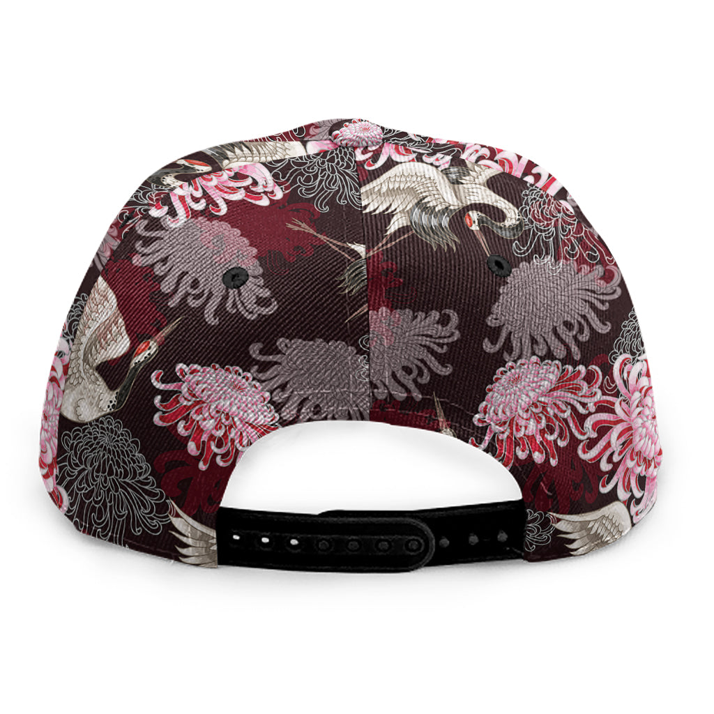 Japanese Cranes And Chrysanthemums Print Snapback Cap