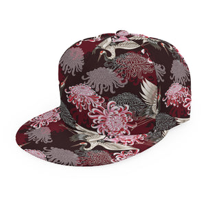 Japanese Cranes And Chrysanthemums Print Snapback Cap