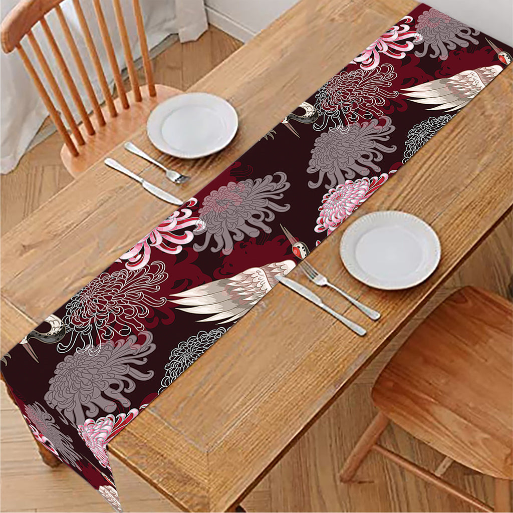 Japanese Cranes And Chrysanthemums Print Table Runner