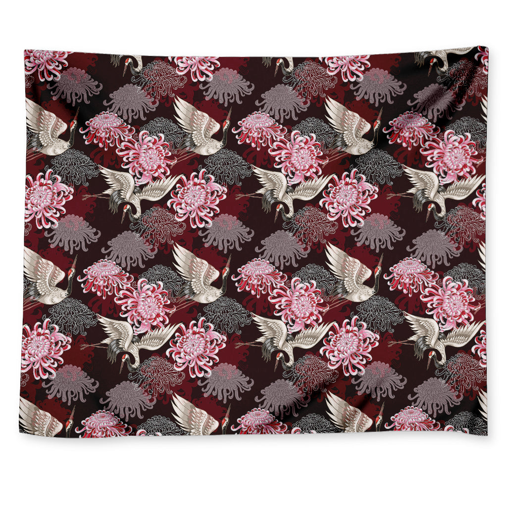 Japanese Cranes And Chrysanthemums Print Tapestry
