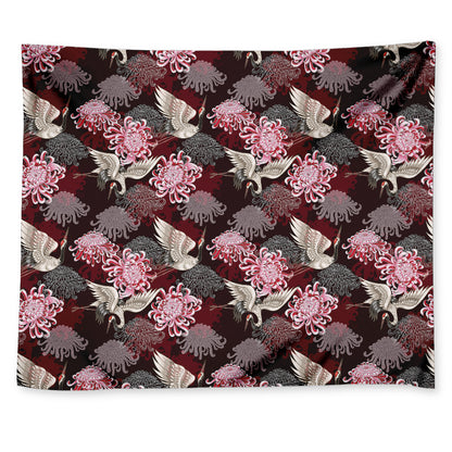 Japanese Cranes And Chrysanthemums Print Tapestry