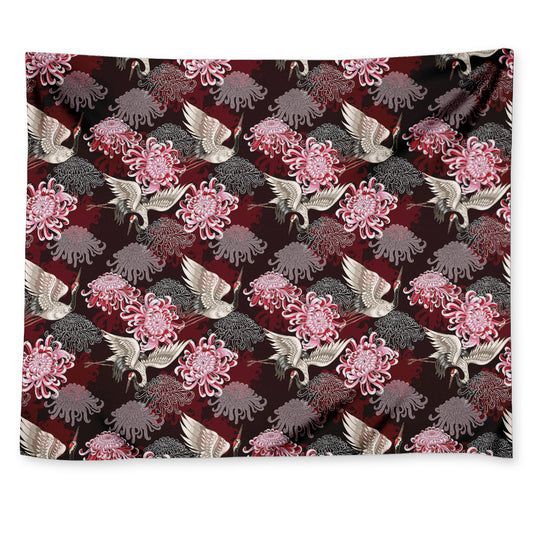 Japanese Cranes And Chrysanthemums Print Tapestry