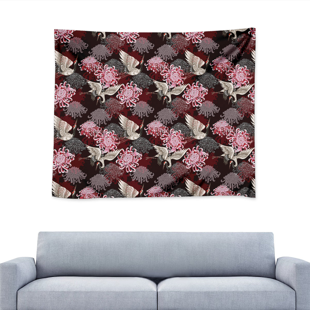 Japanese Cranes And Chrysanthemums Print Tapestry