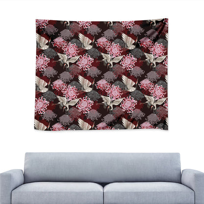 Japanese Cranes And Chrysanthemums Print Tapestry