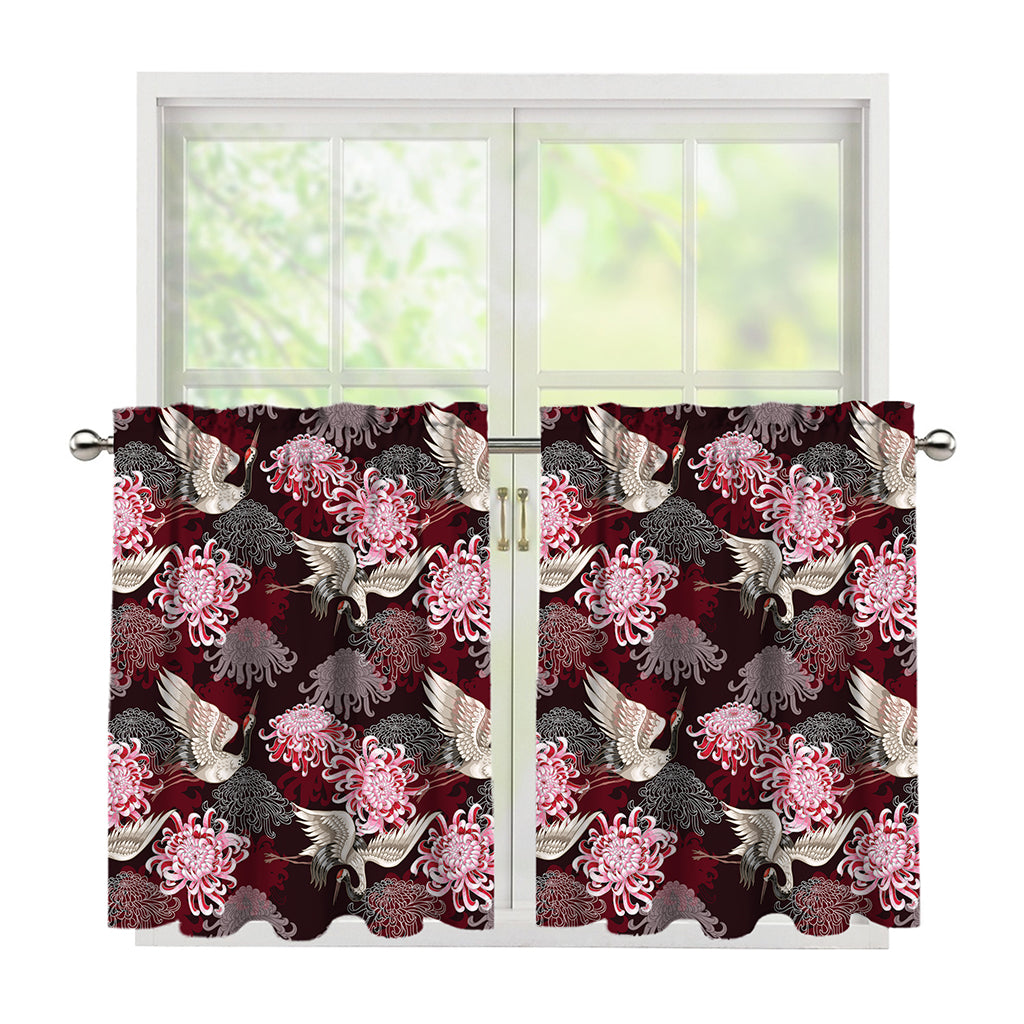 Japanese Cranes And Chrysanthemums Print Tier Curtains