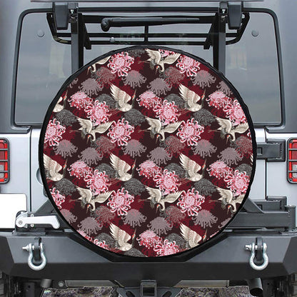 Japanese Cranes And Chrysanthemums Print Tire Cover