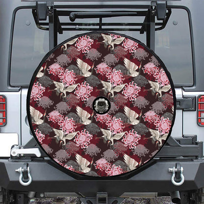 Japanese Cranes And Chrysanthemums Print Tire Cover With Camera Hole