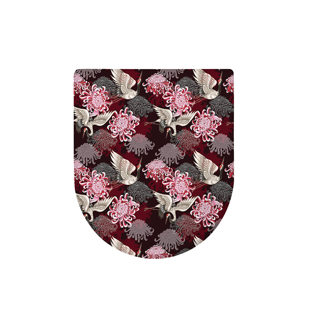 Japanese Cranes And Chrysanthemums Print Toilet Lid Cover