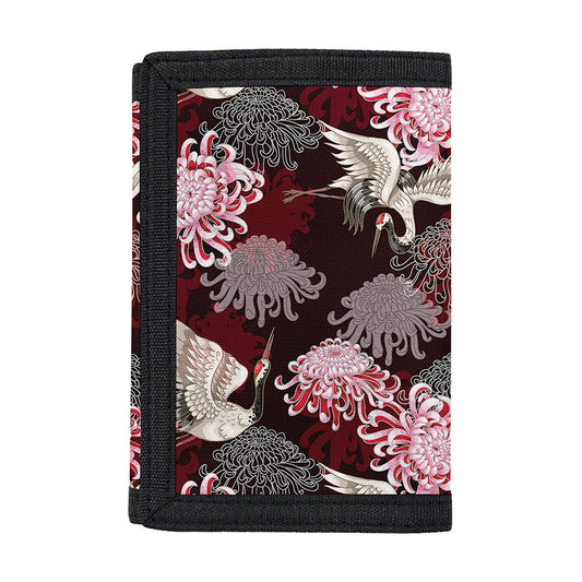 Japanese Cranes And Chrysanthemums Print Trifold Wallet