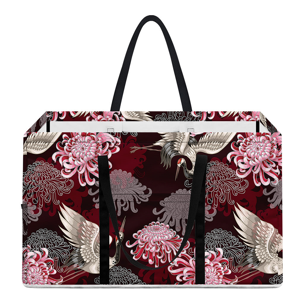 Japanese Cranes And Chrysanthemums Print Utility Tote Bag