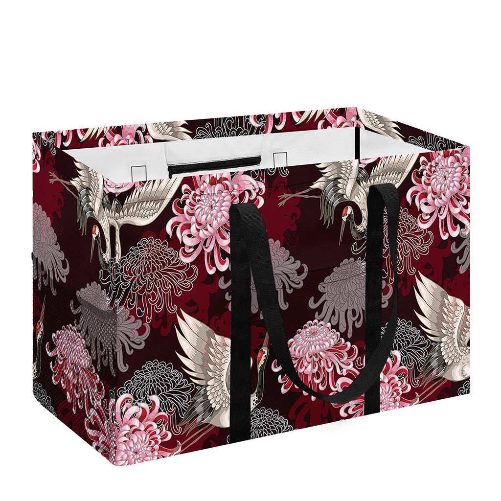 Japanese Cranes And Chrysanthemums Print Utility Tote Bag