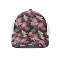 Japanese Cranes And Chrysanthemums Print White Mesh Trucker Hat