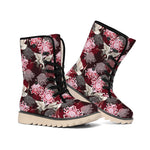 Japanese Cranes And Chrysanthemums Print Winter Boots