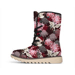 Japanese Cranes And Chrysanthemums Print Winter Boots