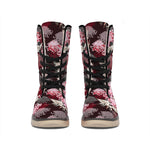 Japanese Cranes And Chrysanthemums Print Winter Boots