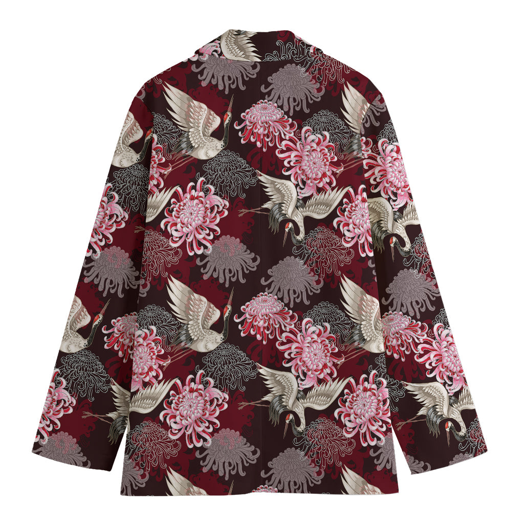 Japanese Cranes And Chrysanthemums Print Women's Blazer
