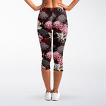 Japanese Cranes And Chrysanthemums Print Women's Capri Leggings