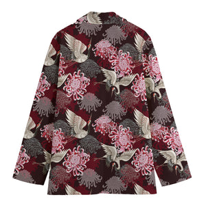 Japanese Cranes And Chrysanthemums Print Women's Cotton Blazer