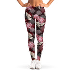 Japanese Cranes And Chrysanthemums Print Women's Leggings