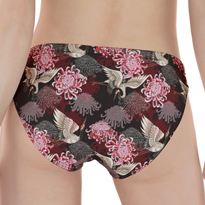 Japanese Cranes And Chrysanthemums Print Women's Panties