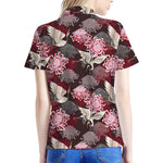 Japanese Cranes And Chrysanthemums Print Women's Polo Shirt