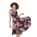 Japanese Cranes And Chrysanthemums Print Women's Sleeveless Dress