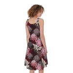 Japanese Cranes And Chrysanthemums Print Women's Sleeveless Dress