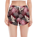 Japanese Cranes And Chrysanthemums Print Women's Split Running Shorts