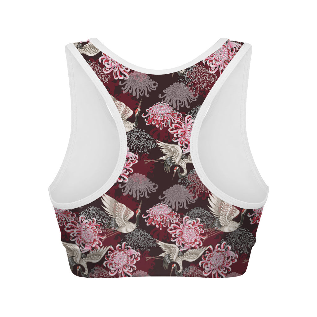 Japanese Cranes And Chrysanthemums Print Women's Sports Bra