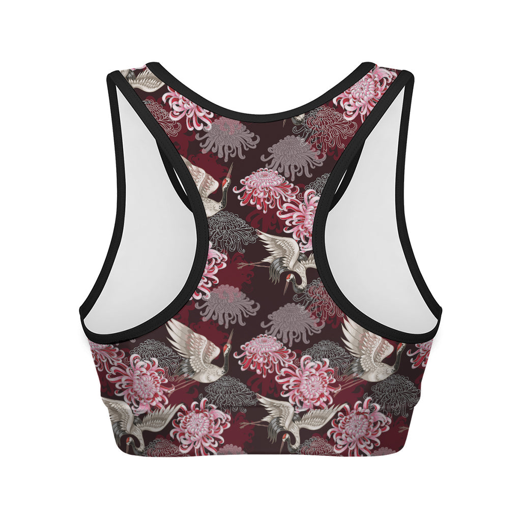 Japanese Cranes And Chrysanthemums Print Women's Sports Bra